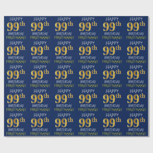 Papel De Regalo Oro azul, falso "99.o CUMPLEAÑOS FELIZ "