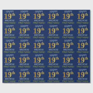 Papel De Regalo Oro azul, falso "diecinueveavo CUMPLEAÑOS FELIZ "