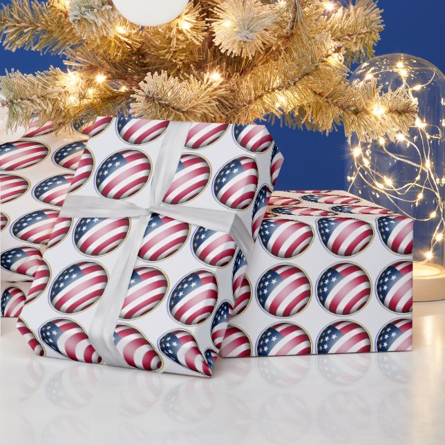 Papel De Regalo Oro Azul, Patrón de Globe de Bandera de Estados Un (Vacaciones)