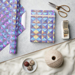 Papel De Regalo Oro, Azul y Púrpura Geométrico Irisado 2