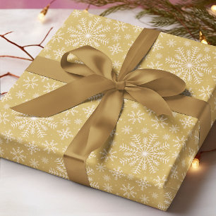 Papel De Regalo Oro Blanco Copo de Nieve Navidad Invierno Pa
