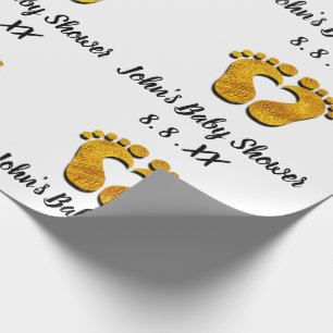 Papel De Regalo Oro blanco de la fecha de Baby Shower de los pies