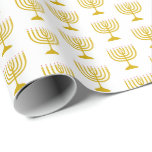 Papel De Regalo Oro blanco elegante | Hanukkah | MENORAH<br><div class="desc">Elegante papel de envolvimiento de MENORAH blanco,  que se muestra con menorah de oro falso en un patrón de baldosas. Se trata de un diseño minimalista,  sencillo y elegante,  especialmente apto para el Giftwrap Hanukkah.</div>