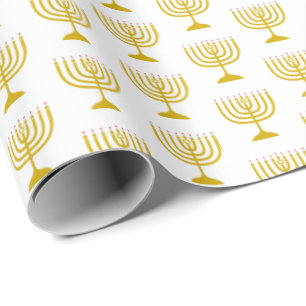 Papel De Regalo Oro blanco elegante   Hanukkah   MENORAH
