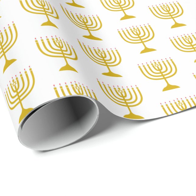 Papel De Regalo Oro blanco elegante | Hanukkah | MENORAH (Esquina del rollo)