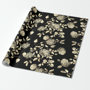 Papel De Regalo Oro blanco negro Toile floral