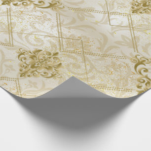 Papel De Regalo Oro Damask Glitter Navidad Xmas Fiesta