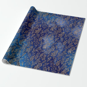 Papel De Regalo Oro de hoja azul medianoche Efecto elegante