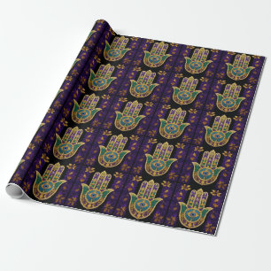 Papel De Regalo Oro de Mardi Gras Verde Púrpura Hamsas Arte