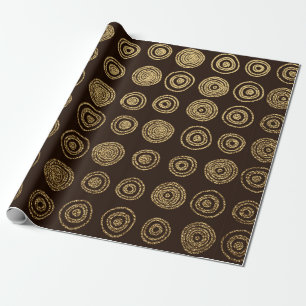 Papel De Regalo Oro Dorado, patrón dibujado a mano con círculos.