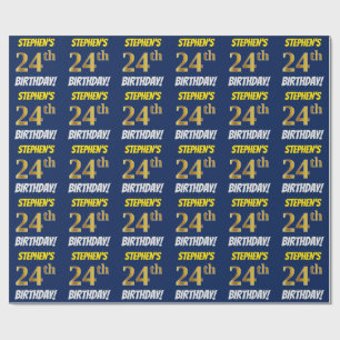 Papel De Regalo Oro falso/de imitación del azul, "24to CUMPLEAÑOS