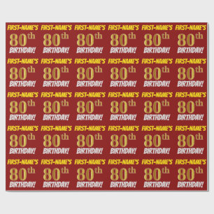 Papel De Regalo Oro falso/de imitación del rojo, "80.o CUMPLEAÑO
