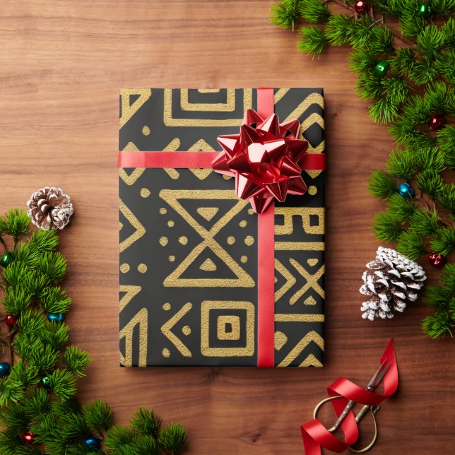 Papel De Regalo Oro Geométrico Tribal (Regalo de vacaciones)