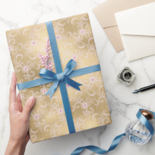 Papel De Regalo Oro Glam Precioso Rosa Encaje Floral Ducha Nupcial