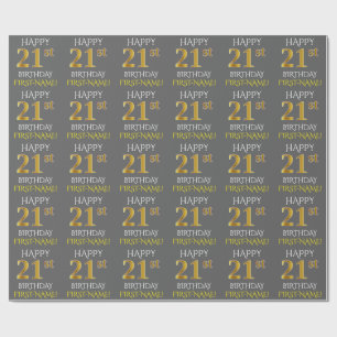 Papel De Regalo Oro gris, falso "21ro CUMPLEAÑOS FELIZ "