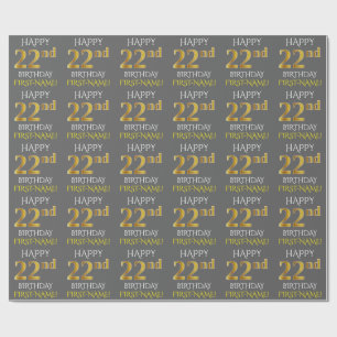 Papel De Regalo Oro gris, falso "22do CUMPLEAÑOS FELIZ "
