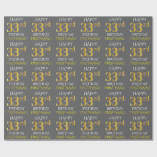 Papel De Regalo Oro gris, falso "33ro CUMPLEAÑOS FELIZ "