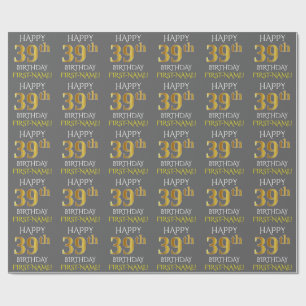 Papel De Regalo Oro gris, falso "39.o CUMPLEAÑOS FELIZ "