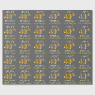 Papel De Regalo Oro gris, falso "40.o CUMPLEAÑOS FELIZ "