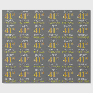 Papel De Regalo Oro gris, falso "41.o CUMPLEAÑOS FELIZ "