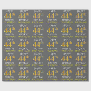 Papel De Regalo Oro gris, falso "44.o CUMPLEAÑOS FELIZ "