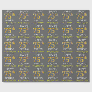 Papel De Regalo Oro gris, falso "75.o CUMPLEAÑOS FELIZ "