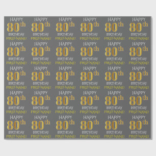 Papel De Regalo Oro gris, falso "80.o CUMPLEAÑOS FELIZ "