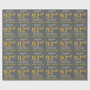Papel De Regalo Oro gris, falso "92.o CUMPLEAÑOS FELIZ "