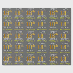 Papel De Regalo Oro gris, falso "décimo octavo CUMPLEAÑOS FELIZ 