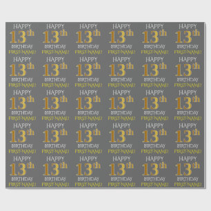Papel De Regalo Oro gris, falso "décimotercero CUMPLEAÑOS FELIZ 