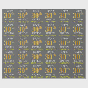 Papel De Regalo Oro gris, falso "trigésimo CUMPLEAÑOS FELIZ "
