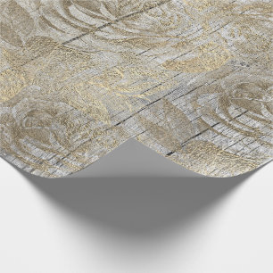 Papel De Regalo Oro más astuto de madera floral de los gris