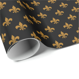 Papel De Regalo Oro Mate Fleur-de-lis sobre Negro