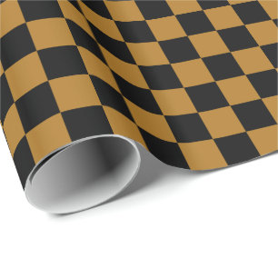 Papel De Regalo Oro mate y cuadros negros