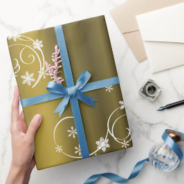 Papel De Regalo Oro metálico, Navidades de Swirls Blancos