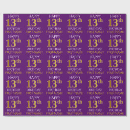 Papel De Regalo Oro morado, falso "FELIZ 13 CUMPLEAÑOS"