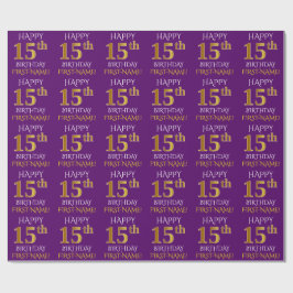 Papel De Regalo Oro morado, falso "FELIZ 15 CUMPLEAÑOS"