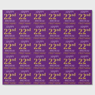 Papel De Regalo Oro morado, falso "FELIZ 22 DE CUMPLEAÑOS"