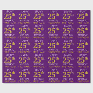 Papel De Regalo Oro morado, falso "FELIZ 25 CUMPLEAÑOS"