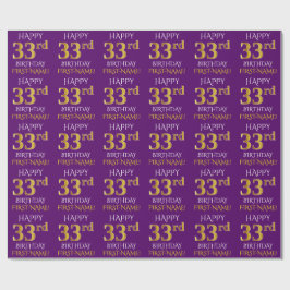 Papel De Regalo Oro morado, falso "FELIZ 33 cumpleaños"