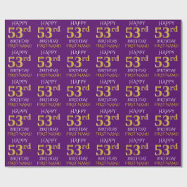 Papel De Regalo Oro morado, falso "FELIZ 53 cumpleaños"