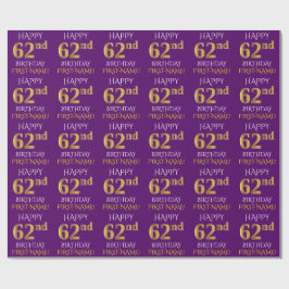 Papel De Regalo Oro morado, falso "FELIZ 62 CUMPLEAÑOS"