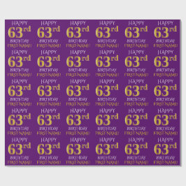 Papel De Regalo Oro morado, falso "FELIZ 63 cumpleaños"
