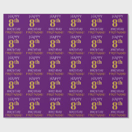 Papel De Regalo Oro morado, falso "FELIZ 8 CUMPLEAÑOS"