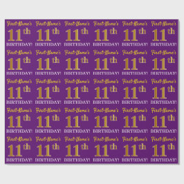Papel De Regalo Oro morado, imitación "11º CUMPLEAÑOS"