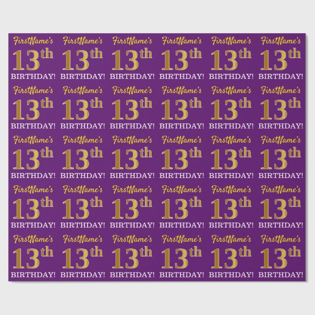 Papel De Regalo Oro morado, imitación "13 cumpleaños" (Superficie plana)