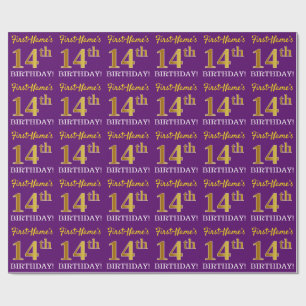 Papel De Regalo Oro morado, imitación "14to cumpleaños"