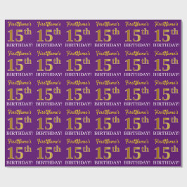 Papel De Regalo Oro morado, imitación "15 cumpleaños"