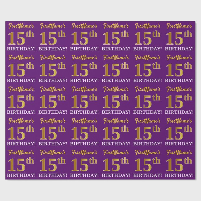 Papel De Regalo Oro morado, imitación "15 cumpleaños" (Superficie plana)