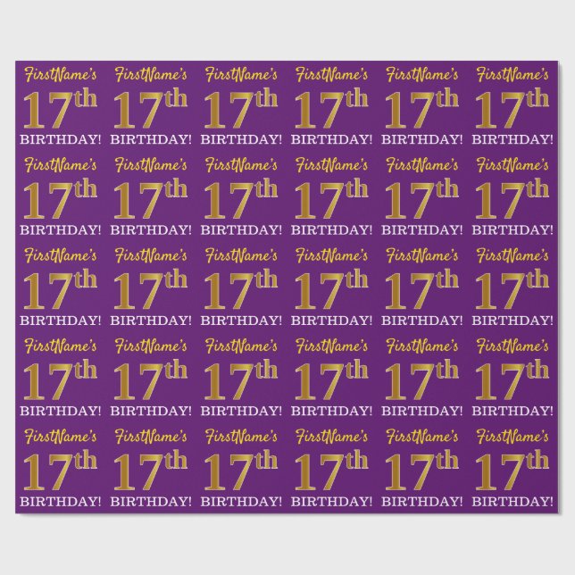 Papel De Regalo Oro morado, imitación "17 cumpleaños" (Superficie plana)